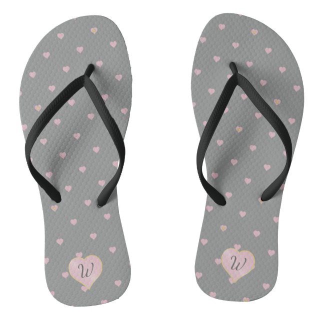 Stars Within Hearts on Gray Flip Flops (Footbed)