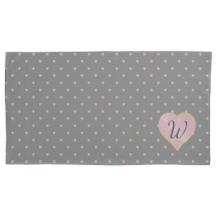 Stars Within Hearts on Gray Pillow Case