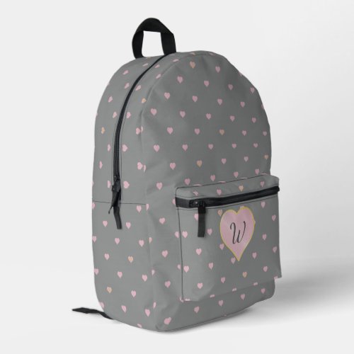 Stars Within Hearts on Gray Printed Backpack