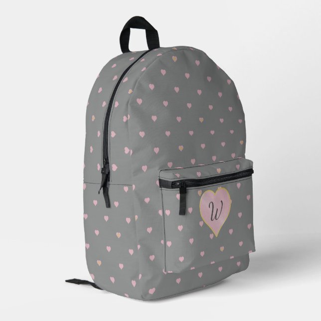 Stars Within Hearts on Gray Printed Backpack (Back Corner Left)