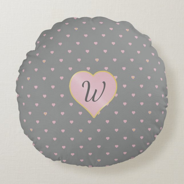Stars Within Hearts on Gray Round Pillow (Front)