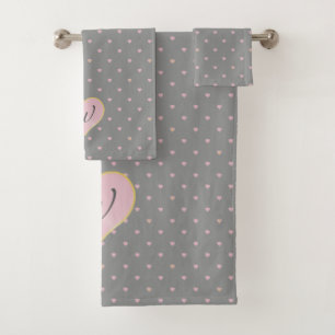 Stars Within Hearts on Gray Towel Set