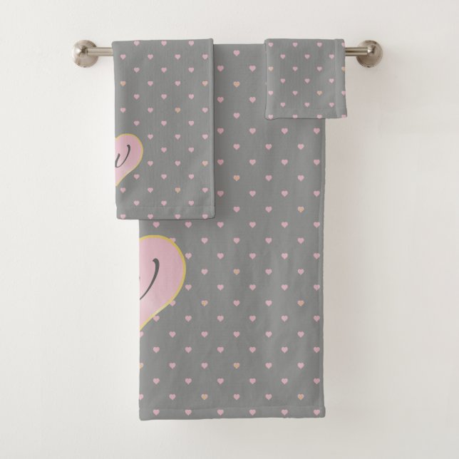 Stars Within Hearts on Gray Towel Set (Insitu)