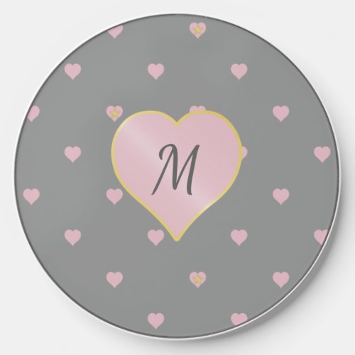 Stars Within Hearts on Gray Wireless Charger