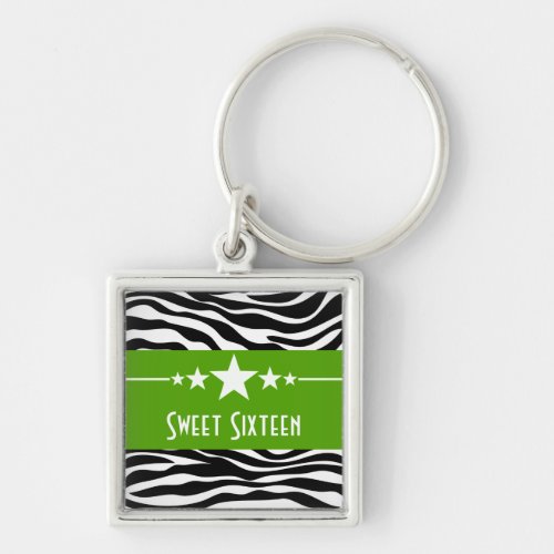 Stars Zebra Print Sweet 16 Keychain Green Keychain