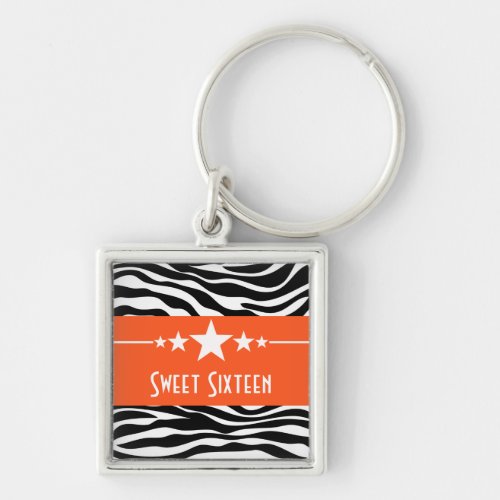 Stars Zebra Print Sweet 16 Keychain Orange Keychain