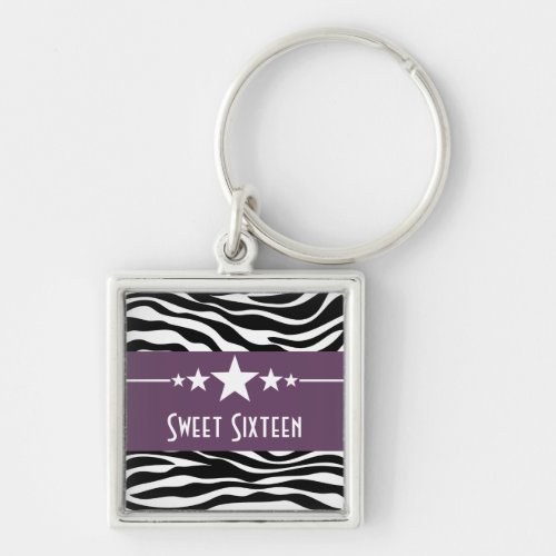 Stars Zebra Print Sweet 16 Keychain Purple Keychain