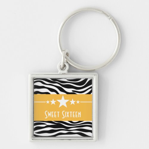 Stars Zebra Print Sweet 16 Keychain Yellow Keychain