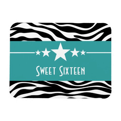 Stars Zebra Print Sweet 16 Magnet Aqua Magnet