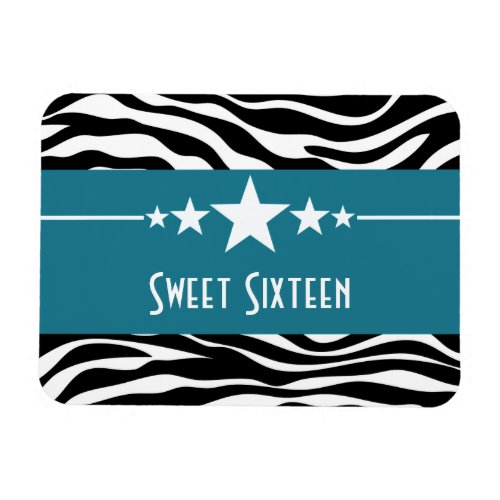 Stars Zebra Print Sweet 16 Magnet Blue Magnet