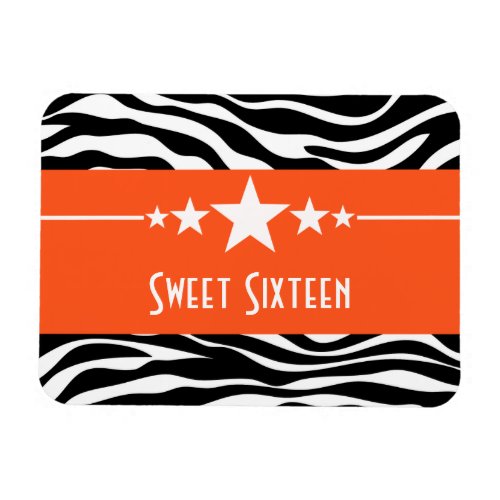 Stars Zebra Print Sweet 16 Magnet Orange Magnet