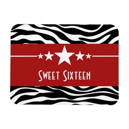 Stars Zebra Print Sweet 16 Magnet Red Magnet