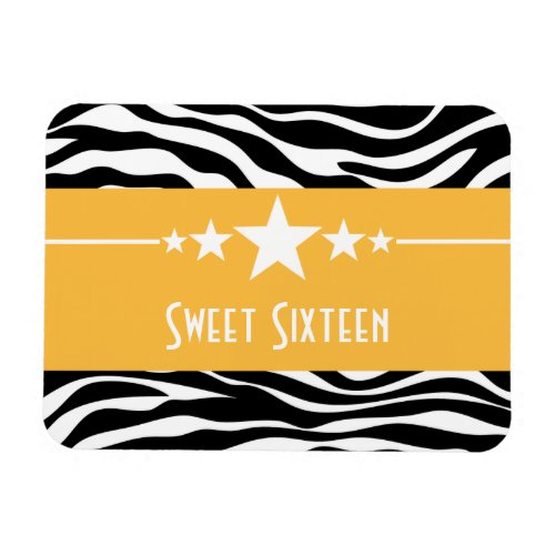 Stars Zebra Print Sweet 16 Magnet Yellow Magnet