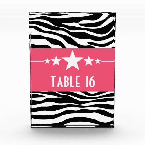 Stars Zebra Print Sweet 16 Table Number Plaque