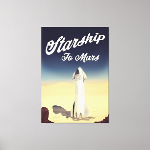 Starship to Mars vintage style space travel. Canvas Print