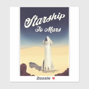 Starship to Mars vintage style space travel. Sticker