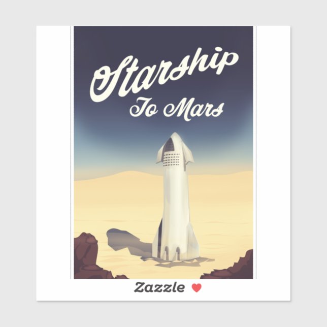 Starship to Mars vintage style space travel. Sticker (Sheet)