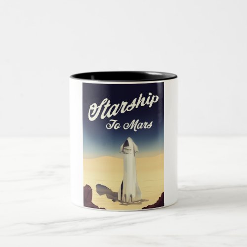 Starship to Mars vintage style space travel Two_Tone Coffee Mug