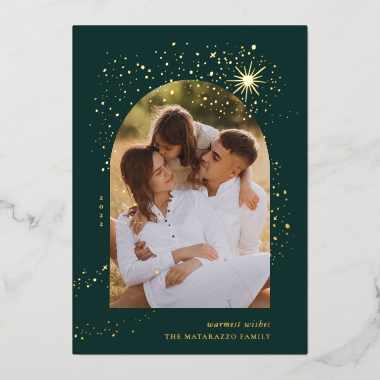 Starshower Arch Photo Foil Holiday Card