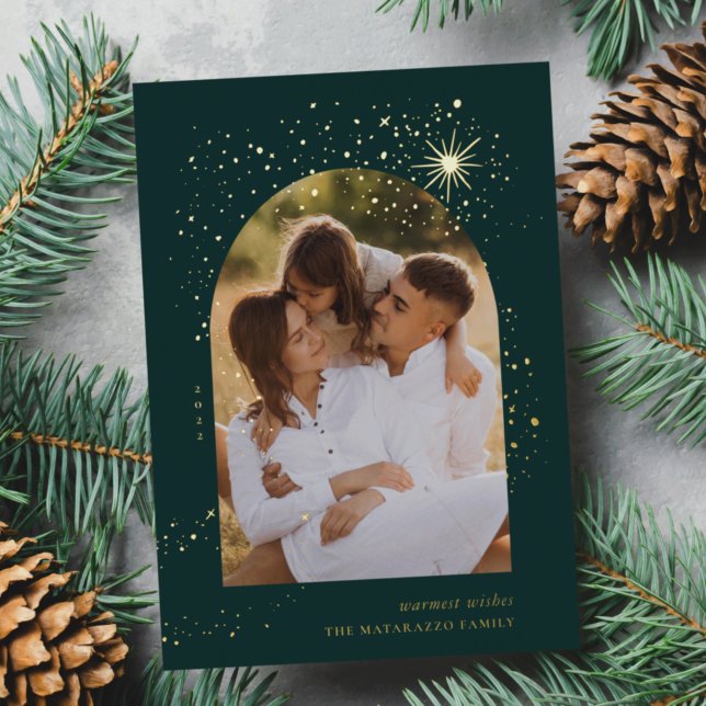 Starshower Arch Photo Foil Holiday Card (Creator Uploaded)