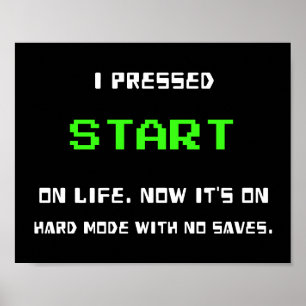 START Button Retro 8 Bit Pixel Art Gamer Gaming Poster