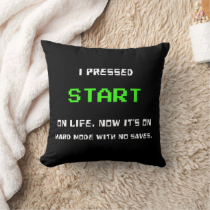 START Button Retro 8 Bit Pixel Art Gamer Gaming Throw Pillow