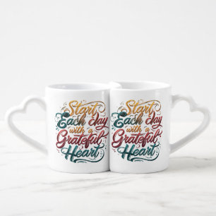 Start Each Day with a Grateful Heart - Romantic Mu Coffee Mug Set