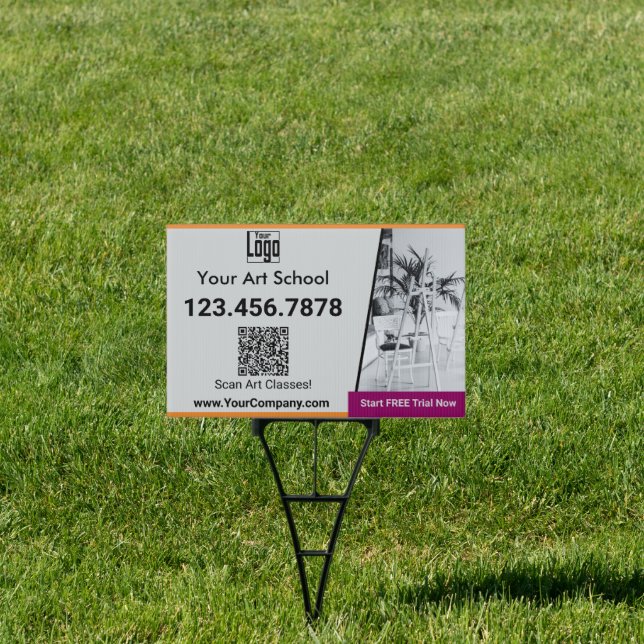 Start Free Trial Now Art Classes Gray Black Orange Sign (Insitu)