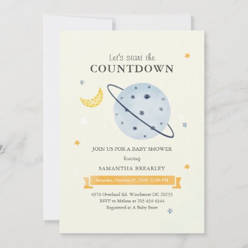 Start The Countdown Outer Space Boy Baby Shower Invitation