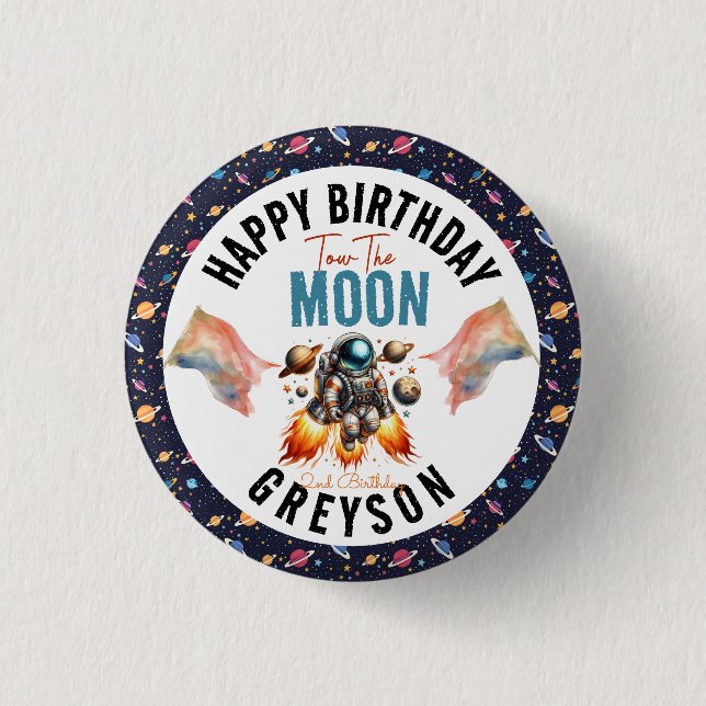  start tow the moon 2nd Birthday Space  Button (Front)