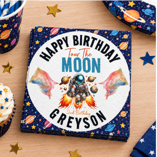 start tow the moon 2nd Birthday Space Napkins