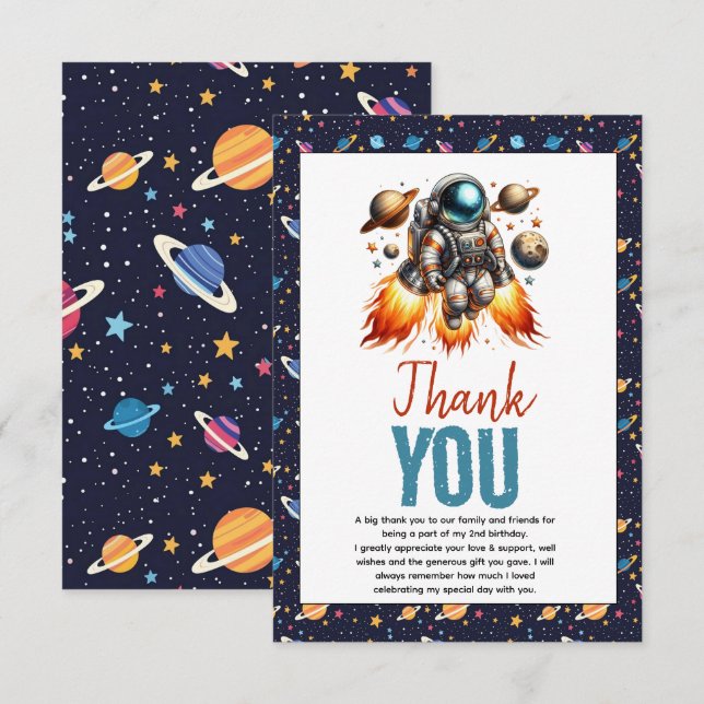 Start Two the Moon 2nd Birthday Space Thank You Card (Front/Back)