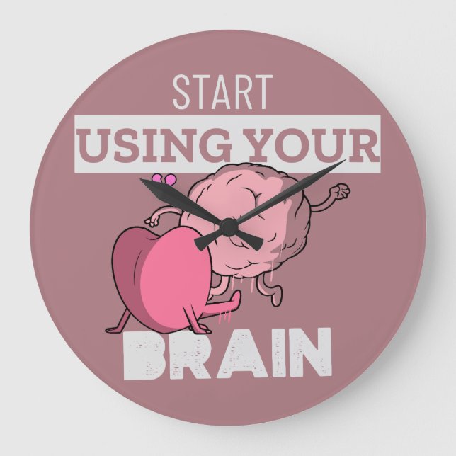 Start Using Your Brain | Funny Brain Design Large Clock (Front)