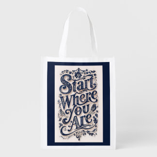 Start Where You Are Decorative Typography Grocery Bag