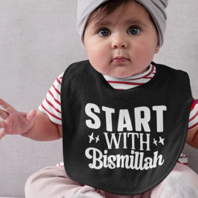 Start with Bismillah Minimalist Modern Islamic Baby Bib (Creator Uploaded)