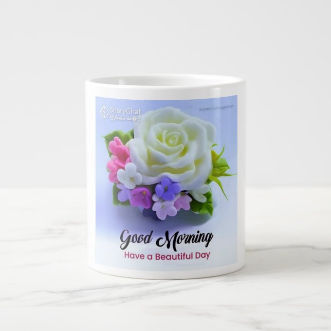 "Start Your Day Right with our Good Morning Wishes Giant Coffee Mug (Front)