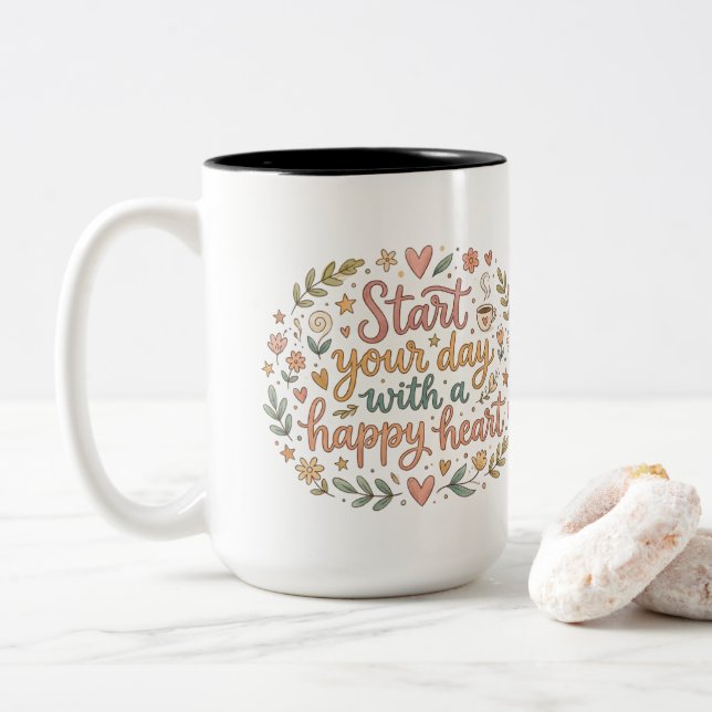 Start Your Day With A Happy Heart Coffee Mug Gift (With Donut)