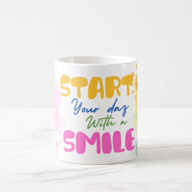 Start Your Day with a Smile – Cute  Coffee Mug (Center)