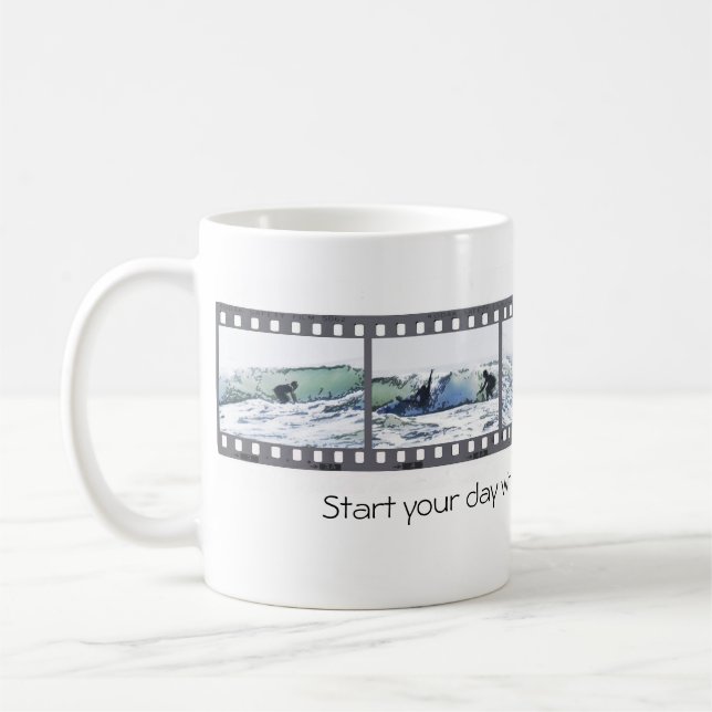 Start your day with a wave--go surfing! coffee mug (Left)