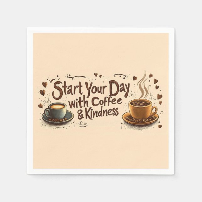 Start Your Day with Coffee & Kindness Quote Napkins (Front)