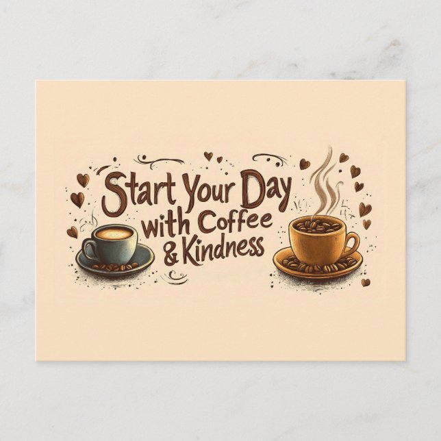 Start Your Day with Coffee & Kindness Quote Postcard (Front)
