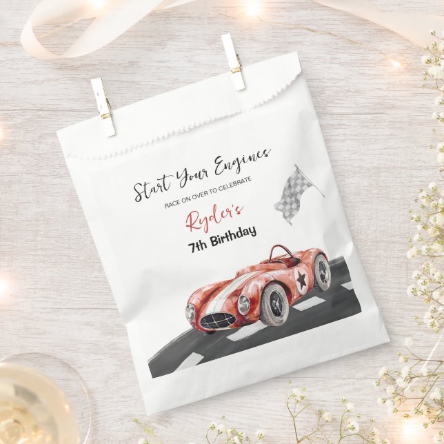 Start Your Engine Any Age Birthday  Favor Bag (Clipped)