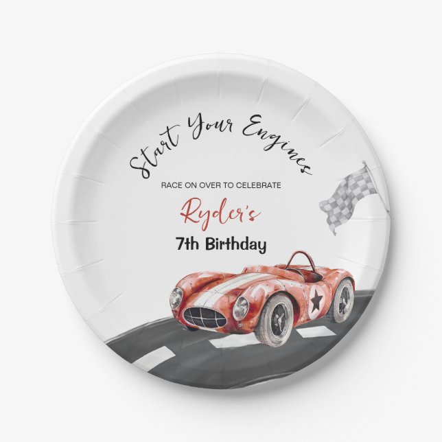Start Your Engine Any Age Birthday  Paper Plates (Front)