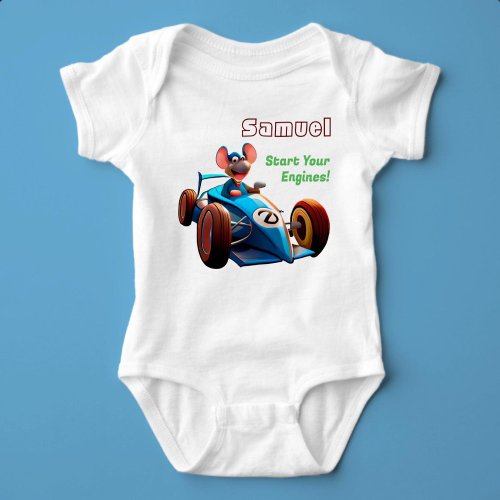 Start Your Engines Custom Name Baby Bodysuit