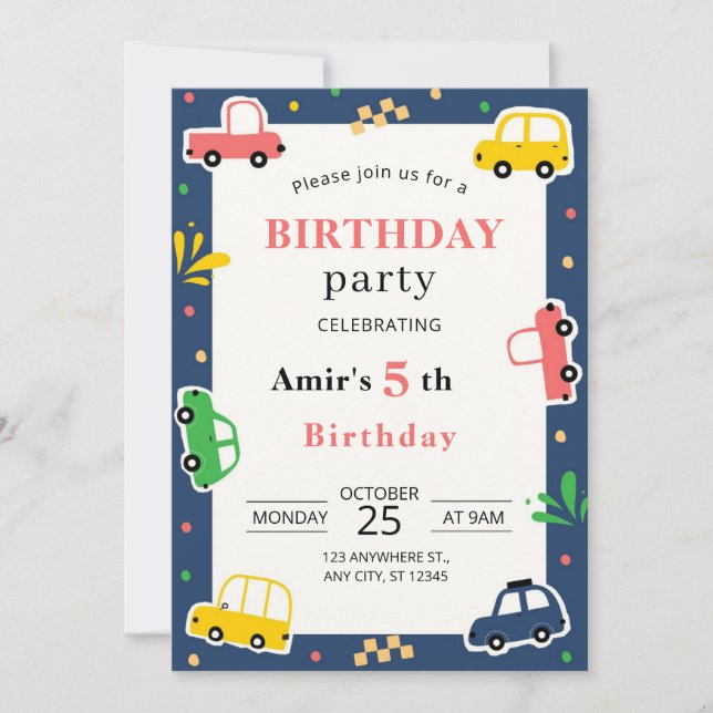 Start Your Engines for a Birthday Adventure Invitation (Front)