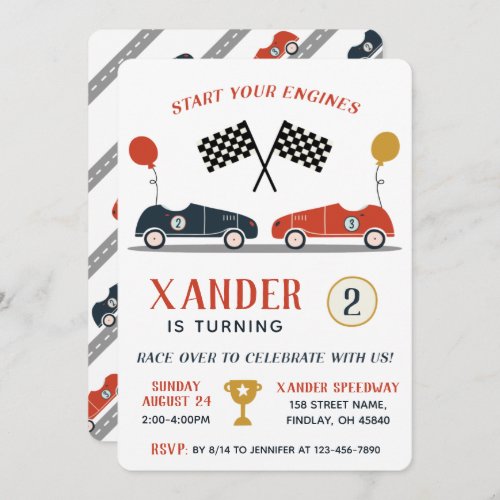 Start Your Engines Race Car Birthday Party Any Age Invitation