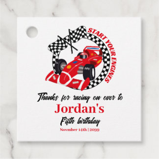 Start Your Engines Red Race Car Any Age Thank You Favor Tags