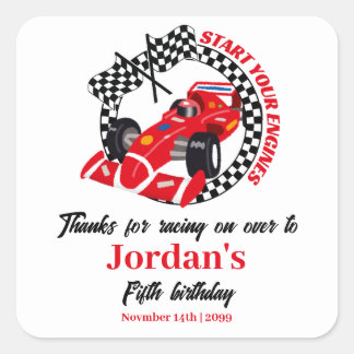 Start Your Engines Red Race Car Any Age Thank You Square Sticker