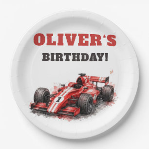 Start Your Engines! Red Race Car Birthday Paper Plates
