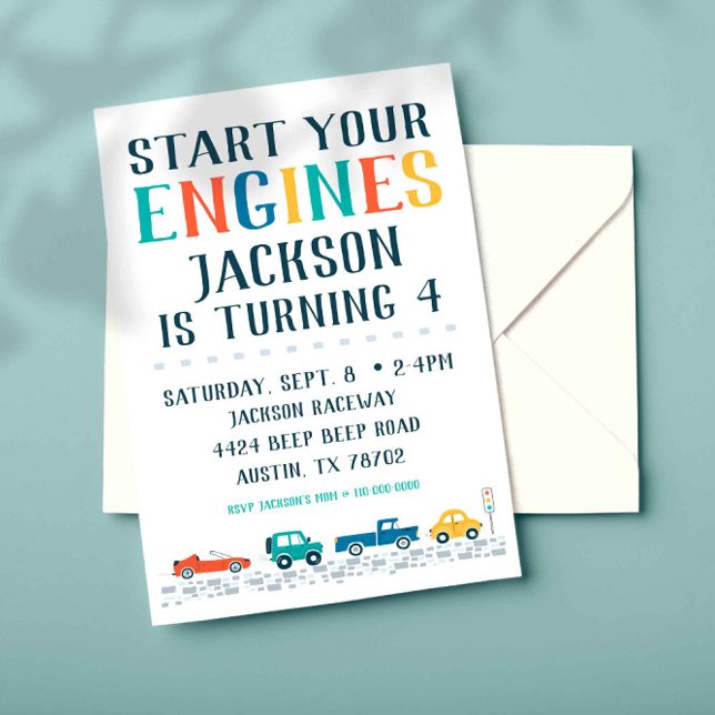 Start Your Engines Transportation Birthday Invitation (Creator Uploaded)